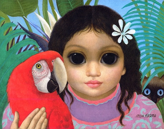 Hawaiian-GIRL-WITH-PARROT